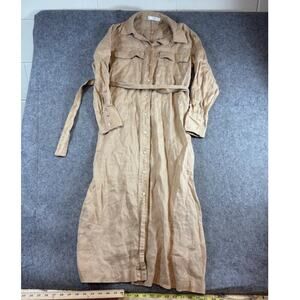 Mango Linen Shirt Dress Womens XS Brown Belted Button Up Long Sleeve Minimalist